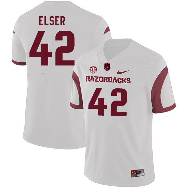 Men #42 Chris Elser Arkansas Razorbacks College Football Jerseys Sale-White - Click Image to Close
